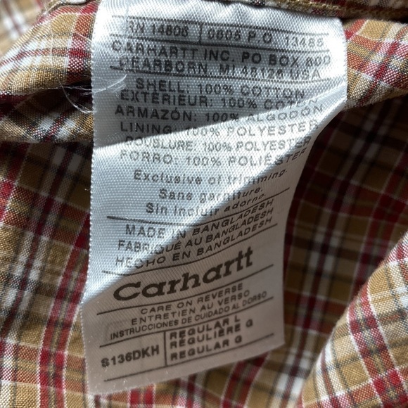 Carhartt button-down collar 1 pocket men’s shirt, plaid size large, 100% cotton - Picture 5 of 8